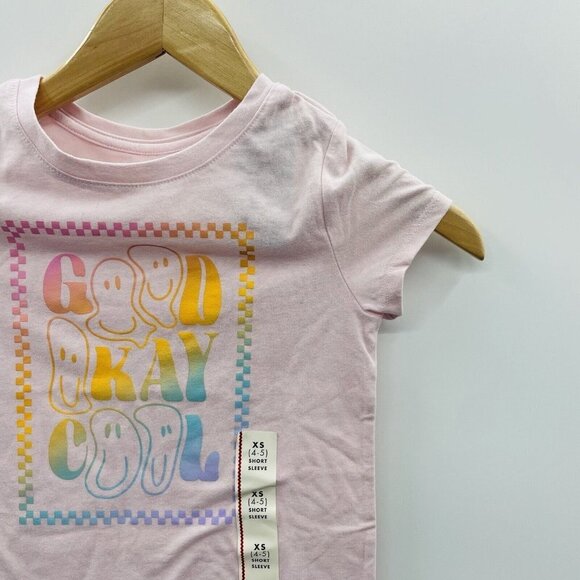 Cat & Jack Girls Size XS 4/5 Short Sleeve Good Okay Cool Graphic T-shirt 2477 - Picture 2 of 5